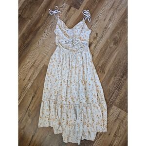 Justify Floral Cutout Midi Dress Women XL White Yellow Boho Tie Shoulder Smocked